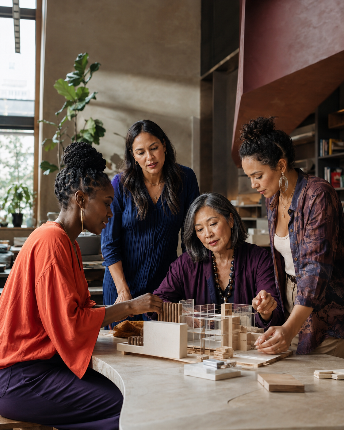 A multigenerational group of women collaborating on an innovative design
